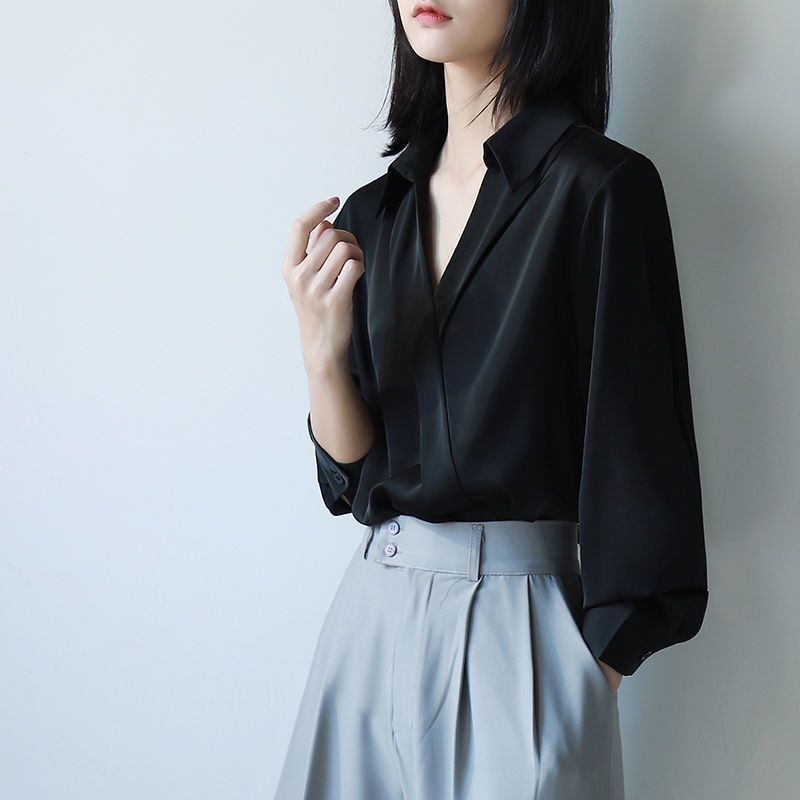 Embroidery Online - Gidyq Women Black Chiffon Shirts Korean