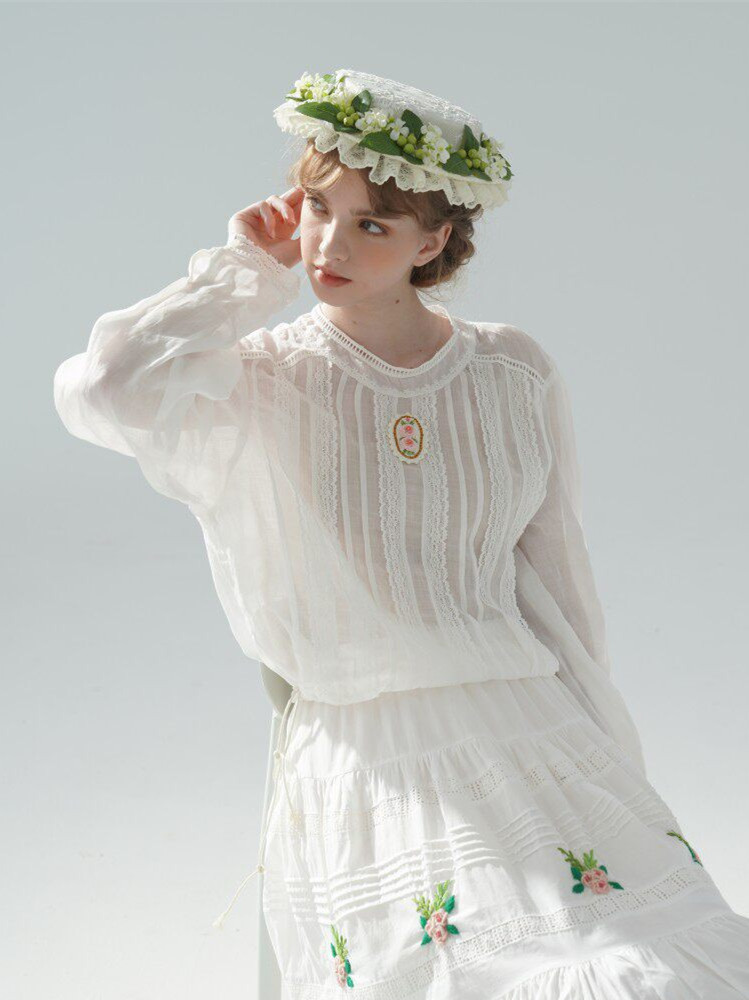 100cmBust 100%Ramie Thin White - Embroidery Rose 评论和价格