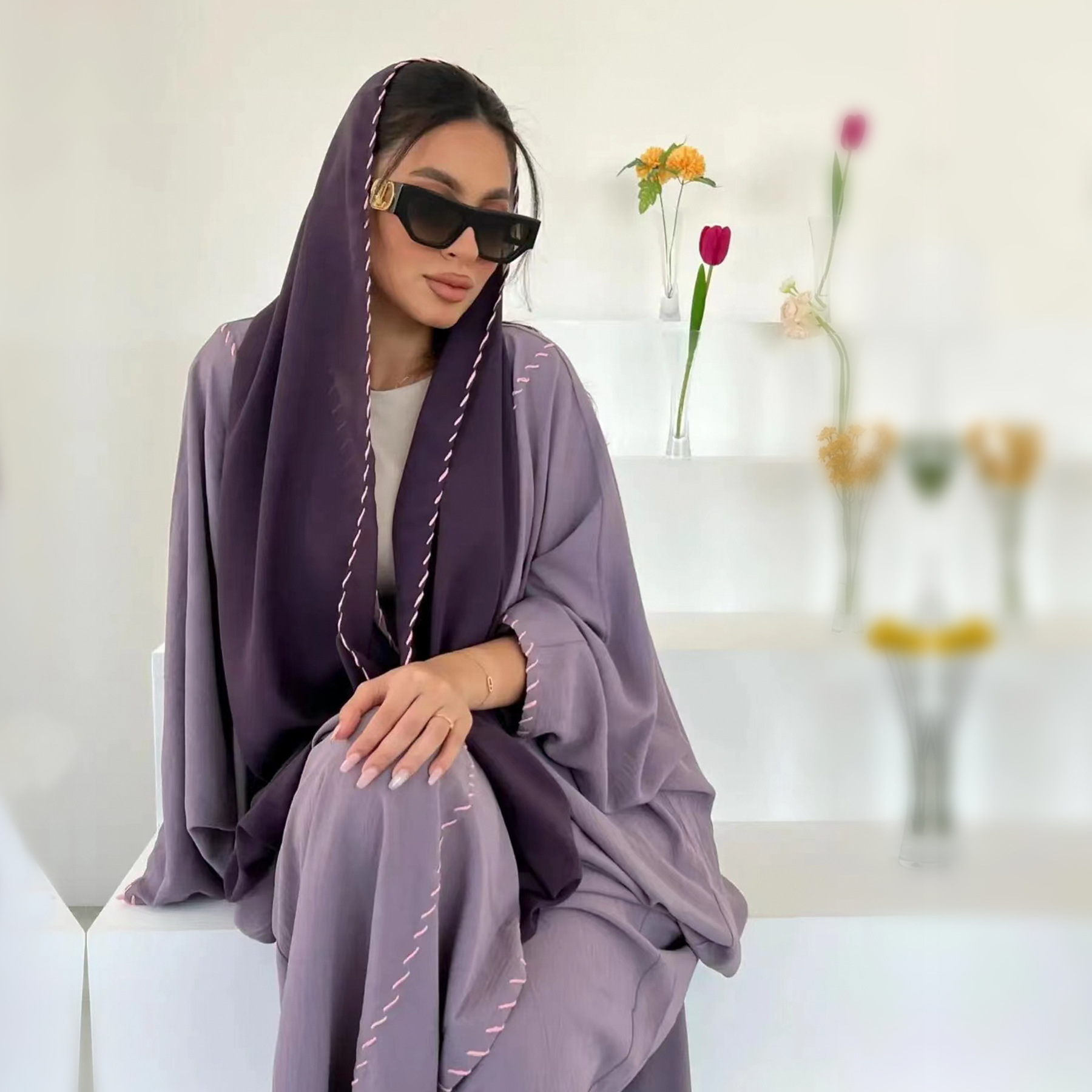 Eid Djellaba Kimono Open Abaya - Embroidery Kebaya 评论和价格