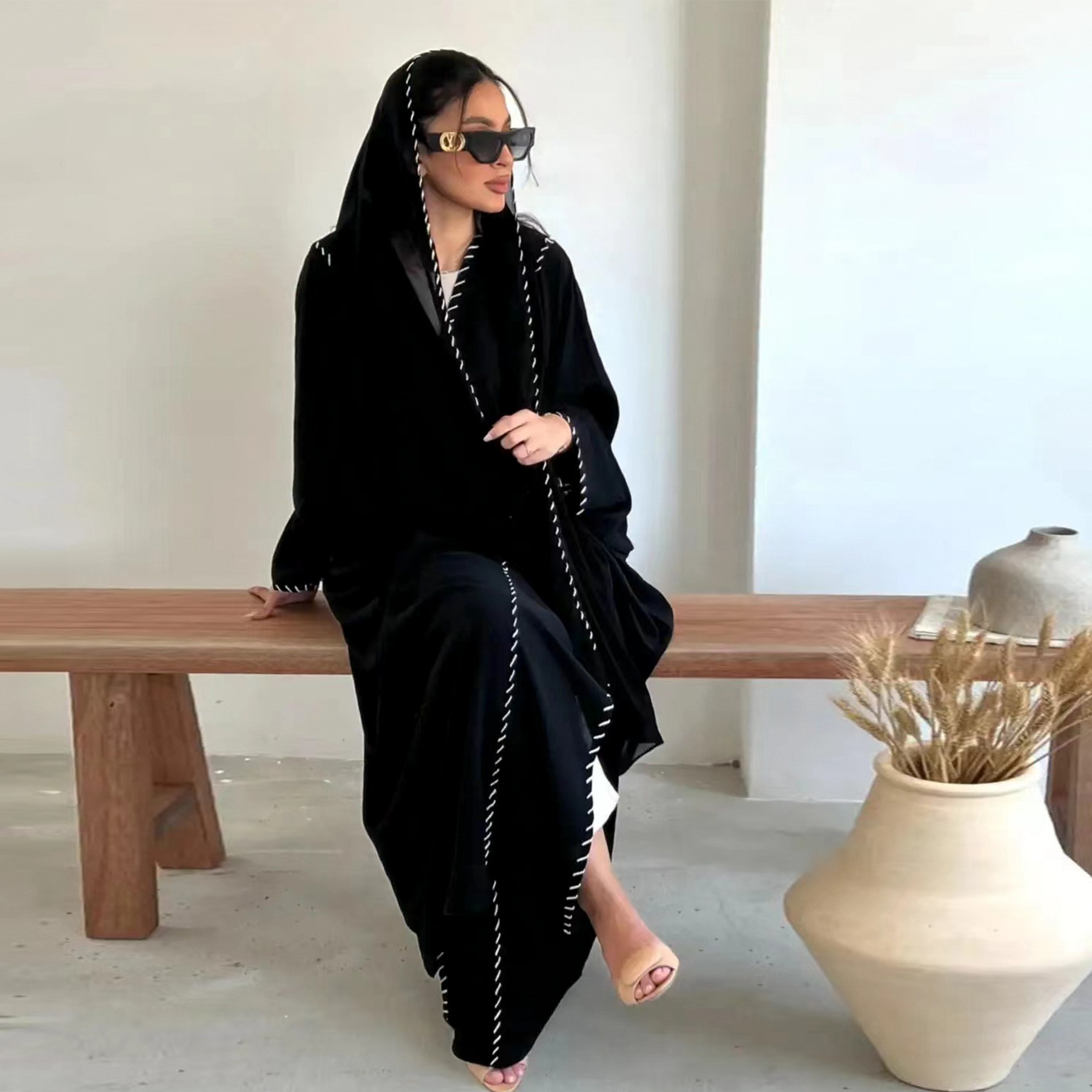 Eid Djellaba Kimono Open Abaya - Embroidery Kebaya 评论和价格
