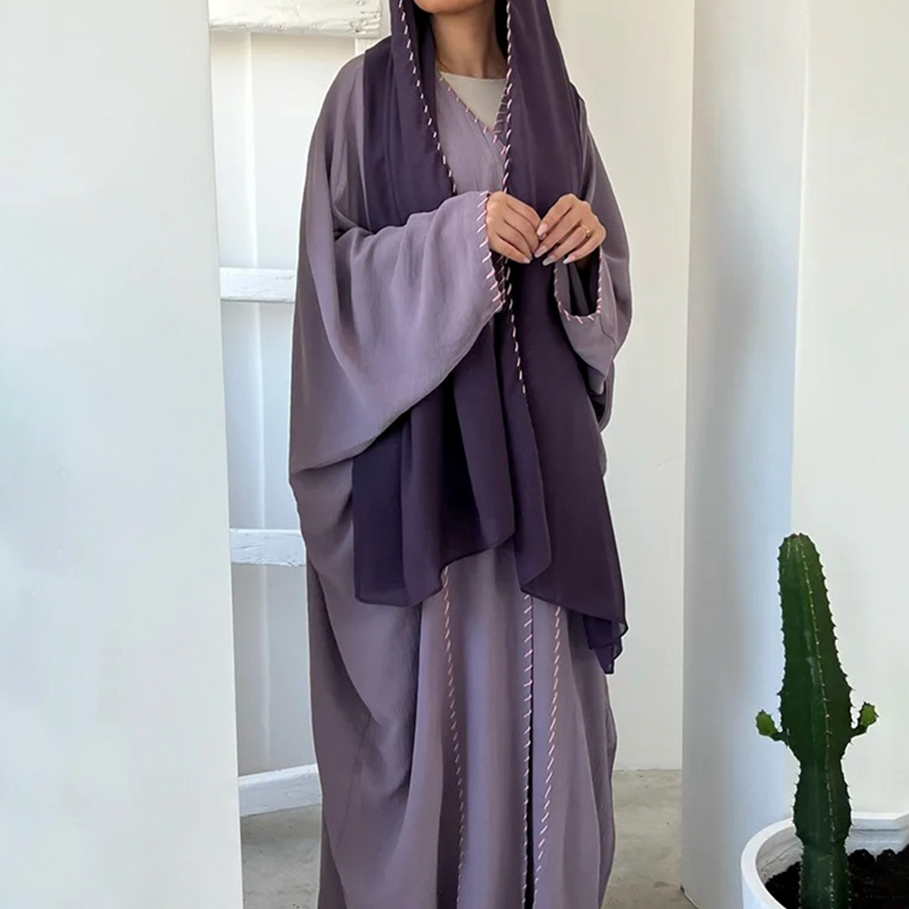 Eid Djellaba Kimono Open Abaya - Embroidery Kebaya 评论和价格