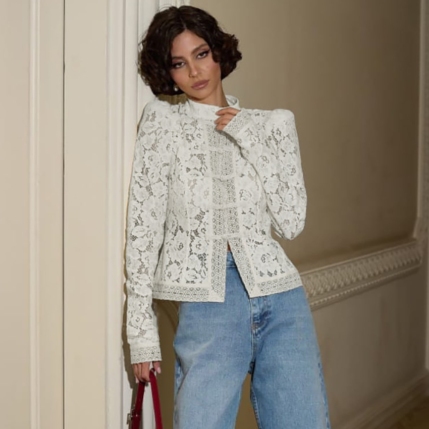 Linad Elegant Embroidery Puff  - Embroidery Cotton Shirt 评论和价格