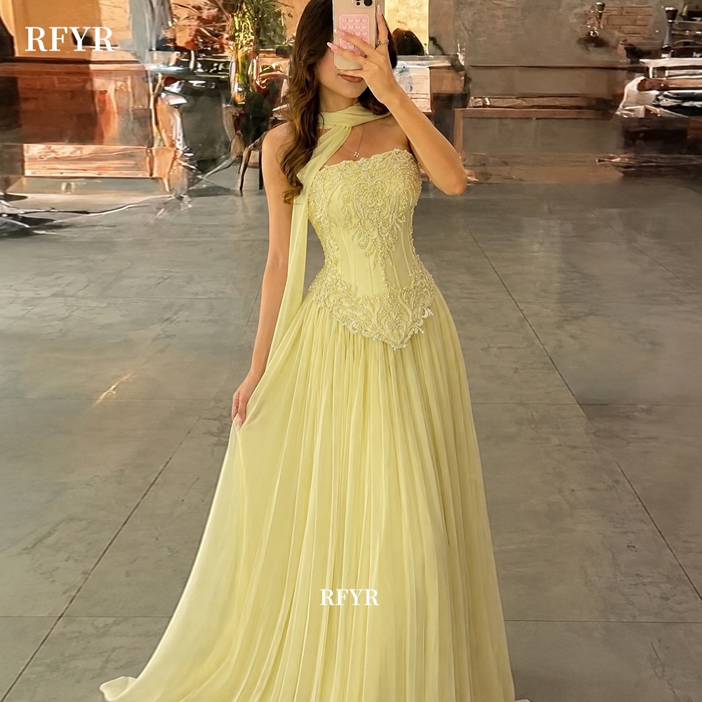 RFYR Yellow Prom Dress with La - Embroidery Yellow Dress 评论和价格