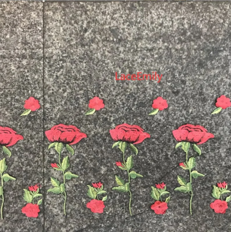 Red Rose Lace Fabric flower em - Embroidery Rose 评论和价格