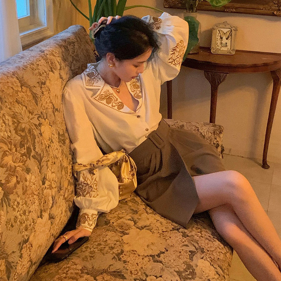 Blouse Women Embroidered Shirt - Embroidery Cotton Shirt 评论和价格