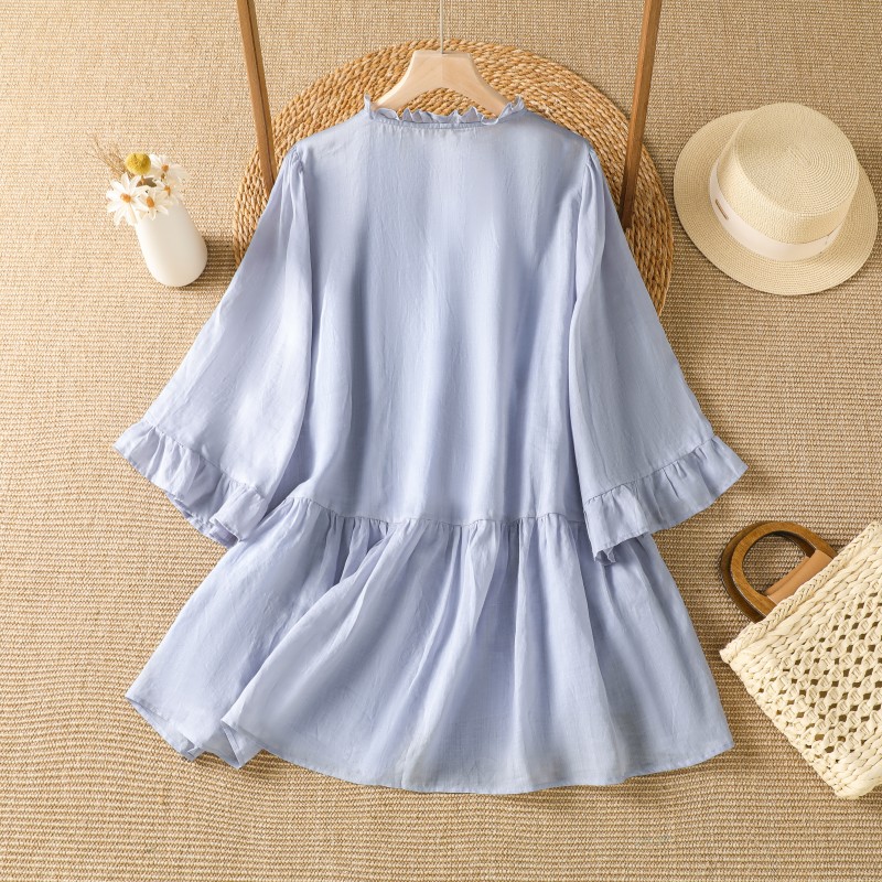 Elegant Purple Floral Embroide - Embroidery Cotton Shirt 评论和价格